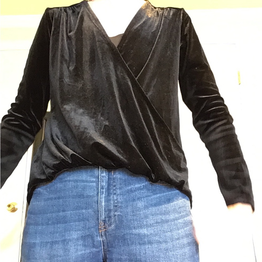 Black velour Wrap Front Top